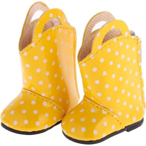 1 Pair Yellow Dots Zipper Back Boots Shoes for 14 Inch American Wisher Doll Daily Wear Party Fashion Accs 50mm