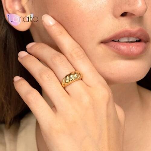 1PC Plated 24K Gold / 925 Silver Minimalist Chunky Rings Geometric Round Rings for Women Thick Rings Wedding Jewelry