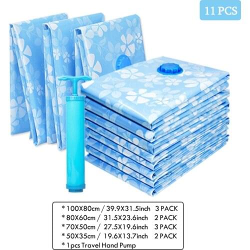 11PCS/Set Thickened Vacuum Bag With Hand Air Pump Reusable Blanket Clothes Quilt Storage Bag Organizer Foldable Compressed Bag