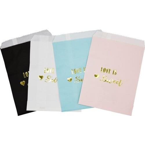 5-20pcs Love Is Sweet Paper Treat Bags Favors Gifts Candy Bar Bag Birthday Wedding Party Craft Dragee Bag Packaging Baby Shower