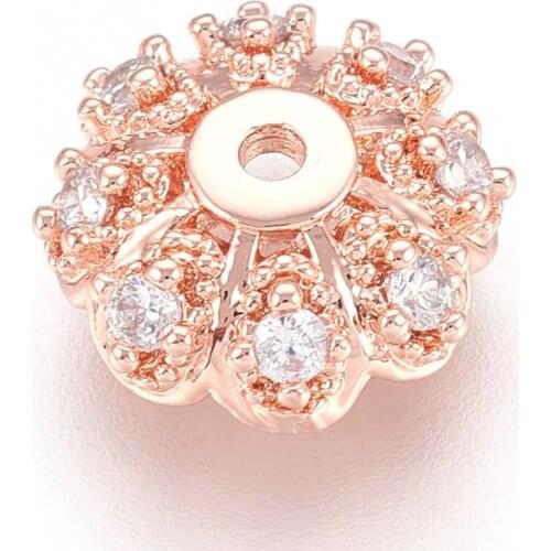 50Pcs Multi-Petal Brass Micro Pave Cubic Zirconia Bead Caps Flower Bead Spacers for Bracelet Necklace Jewelry Making Findings