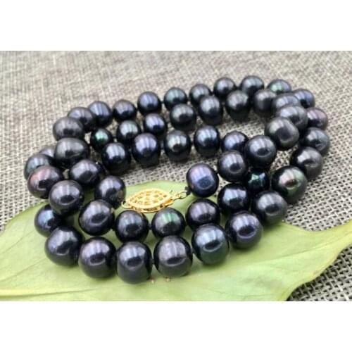 7x8mm black real pearl choker necklace gold clasp natural Freshwater PEARL Women Jewelry 35cm 43cm 15'' 17