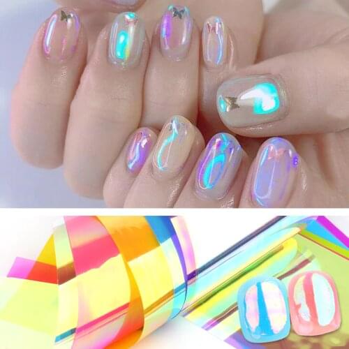8pcs Aurora Irridescent Foil for Nails Broken Glass Ice Cube Design Luxury Nail Sticker Transfer Foil Set for Manicure GL1900-2