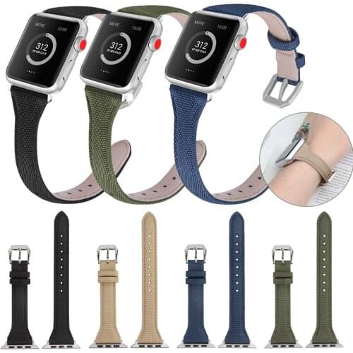 For Apple Watch Band 38mm 40mm Bracelet for Apple Watch Series 6 3 4 SE 5 Band 44mm 42mm Slim Nylon Canvas Leather Watch Band