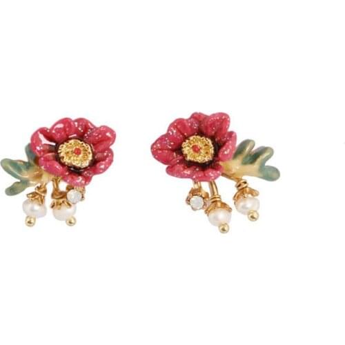 European and American temperament fashion personality enamel glaze flower stud earrings female 925 silver needle niche earrings