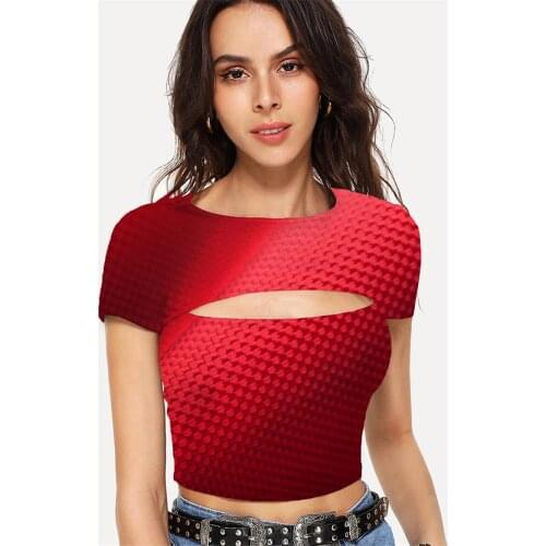 Somepet Abstract T shirt Women Psychedelic T-shirts 3d Red Hollow Out T shirts Short Sleeve Hip Hop Printed Slim Tops
