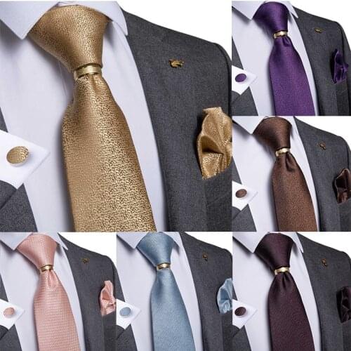 Men Tie Gold Blue Red Green Solid Quality Silk Wedding Tie For Men Tie Ring Hanky Cufflink Business Gift Tie Set DiBanGu Design