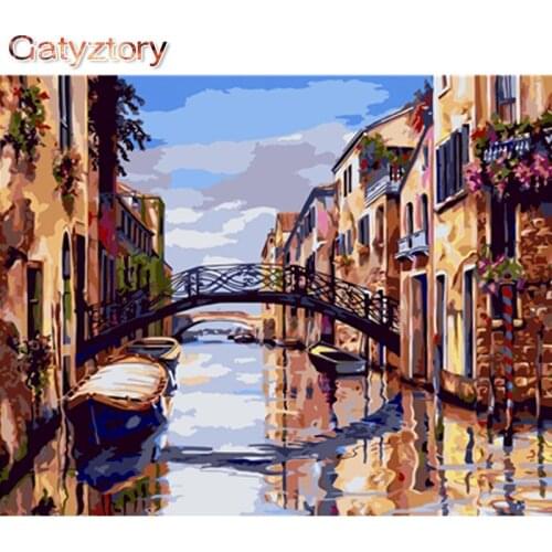 GATYZTORY Creek House Landscape DIY Painting By Numbers Kits Painting Calligraphy Acrylic Paint By Numbers For Home Decor 40x50c