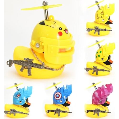 Duck Toy with Sticker Silicone Yellow Duck Propeller Helmet Ornaments for Car Interior Decorations