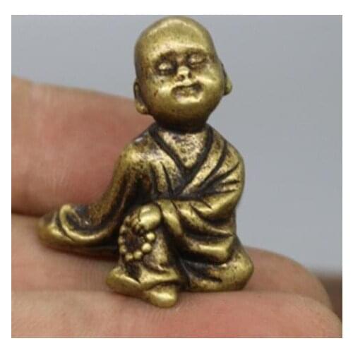 Mini ) Delicate Chinese Old-style Brass Carved Monk Auspicious Statue