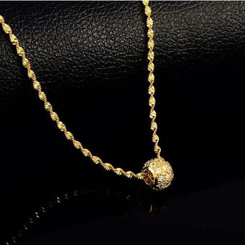 Fashion Lucky Beads Authentic 24k Gold Necklace 2mm46cm Water Ripple Necklace For Women Wedding Jewelry Gifts