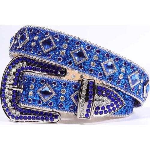 Fashion Belts For women Luxury Designer Brand Shiny Crystal Studded Belt PU Leather Waistband New Buckle Western Cowboy Belt