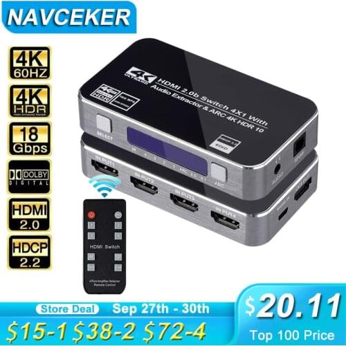 Navceker 4K HDMI Switch HDR HDMI ARC audio extractor HDMI 2.0 splitter switcher HDMI Switch audio extractor for PS4 pro Apple TV