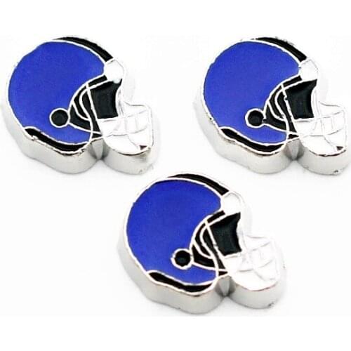 Newest 10pcs/lot Metal Enamel Blue Football Helmet Floating Charms For Living Glass Floating Lockets Necklace DIY Jewelry