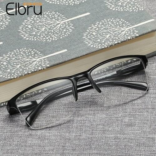 Elbru Fashion Resin Half Frame Reading Glasses Men Women Classic Presbyopia Ultralight Soft Spectacles Diopters +1.0 +1.25 +4.0