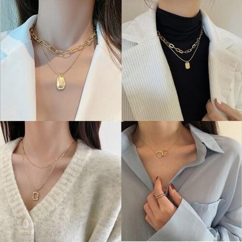KISS WIFE Punk Multilayered Gold Chain Choker Necklace For Women Fashion Irregular Round Pendant Necklace 2021 Trend Jewelry