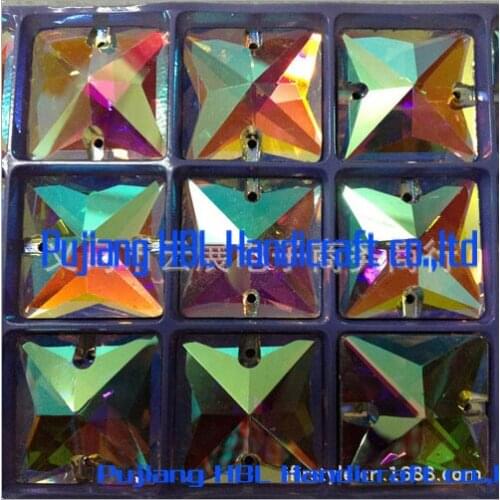 White AB 2 Holes 12mm 40PCS Crystal Glass Sew On Stone Strsaa Square Loose Rhinestones For Dress Accessaries