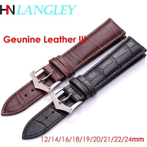 12/14/16/18/19/20/21/22/24 Mm Size Geunine Leather Watch Band Straps Belt Stainless Steel Buckle Leather Watch Replacement Band