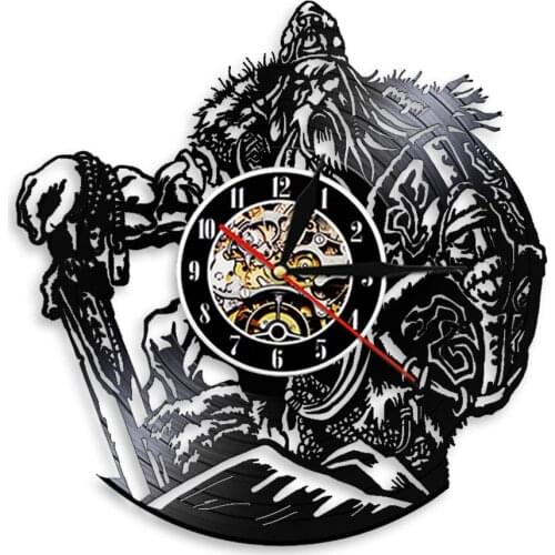 Scandinavian Mythology God Odin Viking Warrior With Sword Shield Vinyl Record Wall Clock Barbarian Warrior Wall Art Decor Watch
