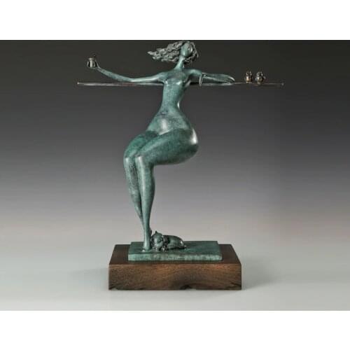 Modern Abstract Art Bronze Sculpture Girl with birds Statue Home Furnishing Office ornaments