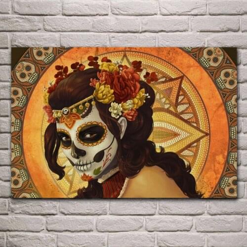 Ancient girl sugar skull makeup living room decoration home wall art decor wood frame fabric posters KF145