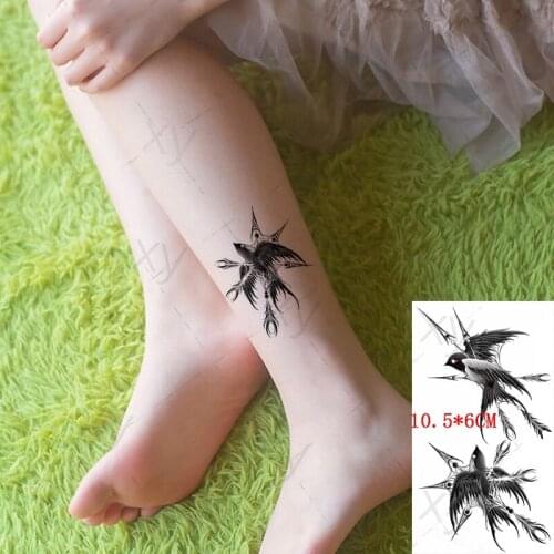 Swallow Bird Waterproof Temporary Tattoo Sticker Black Arrow Design Fake Tattoos Flash Tatoos Chest Neck Body Art for Women Men