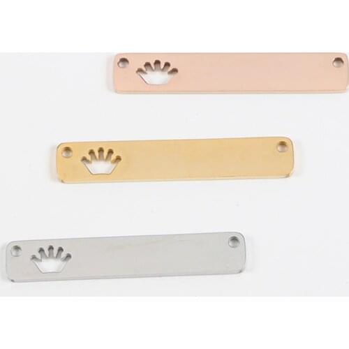 20pcs/Lot Mirror Polish Stainless Steel Blank Bar Charm Wtih Cut Out Crown DIY Connector For Making Necklace Bracelet
