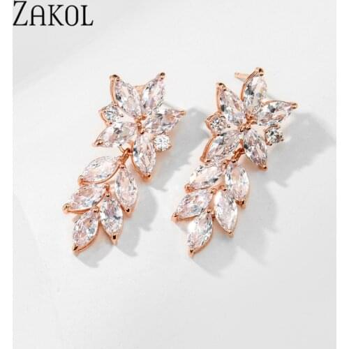 ZAKOL Brand Wedding Bridal Statement Crystal Earring Women Rhinestone Drop Dangle Earrings Party Jewelry Accessoreis