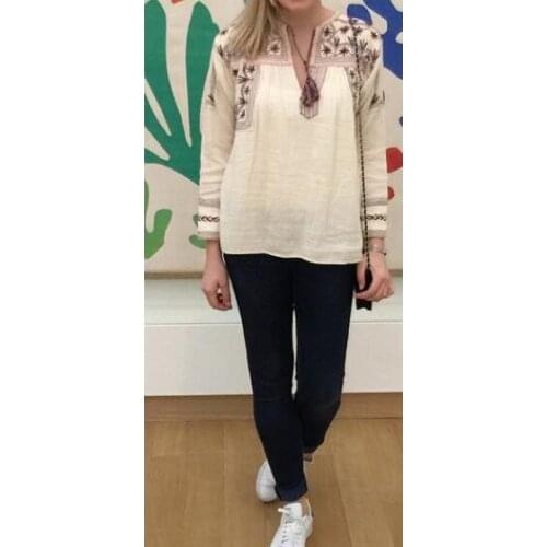 ElfStyle Cotton Women Boho Embroidery Patchwork Blouse Top With Tassel String - Ladies Bohemia Style Embroidered Mini Skirts