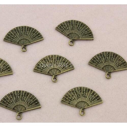 100pcs chinese fan antique bronze zinc alloy handicraft jewelry making supply for DIY pendants charm drops 25*17mm
