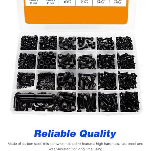 1060Pcs Carbon Steel Cylinder Head Hexagon Combination Bolt M2 M3 M4 M5 Hexagon Nut Washer Screw Combined Kit