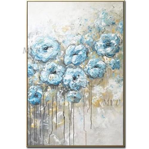 The Blue Flower Field Abstract Oil Painting Modern Hand-painted Wall Art Living Room Picture Home Decoration Painting No Framed