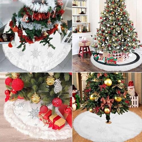 Pure White High Quality Christmas Tree Skirt With Thick Faux Fur Snowflake Christmas Tree Carpet Xmas Decorations