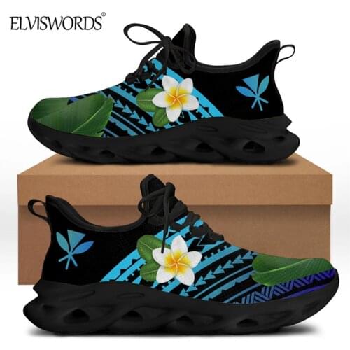 ELVISWORDS 2021 New Brand Design Womens Sneaker Polynesian Tribal Flowers Maoli Kanaka Design Lace-up Flat Shoes Lightweight
