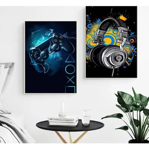 Graffiti Artwork Abstract Headphones Gamepad Canvas Painting Fashion Colorful Guitar Posters for Modern Kids Room Wall Art Decor