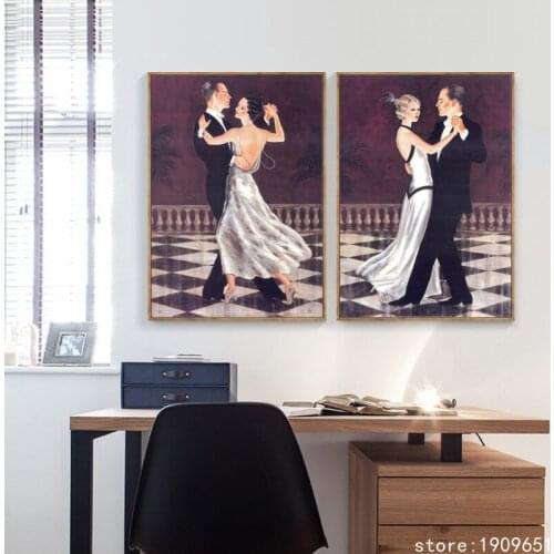 Cotton no frame modern man woman dance scenery canvas printings oil painting printed on cotton wall art decoration pictures