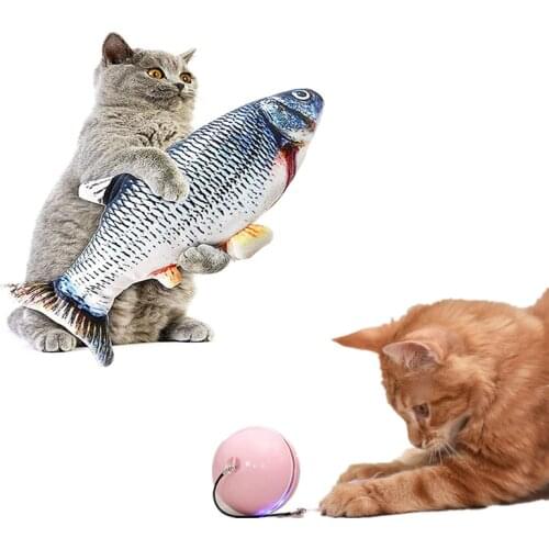 Pet Cat Toy Fish Shape Electric Fish Automatic Toy Smart Ball USB Rolling Pet Dolls For Cat Dog