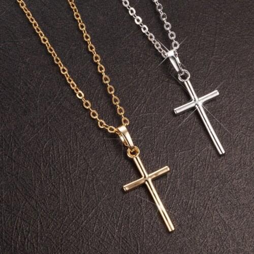 Minimalist Cross Pendant Religious Necklace for Women Jewelry Silver Color Simple Joker Cross Clavicle Chain Choker Jewelry