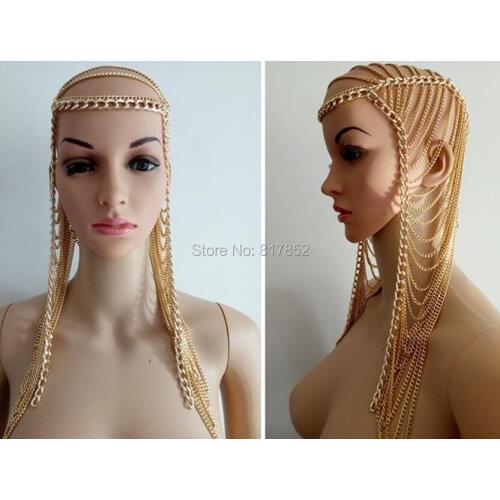 Fashion Women Punk Chains Multi Layer Metal Head Chain Jewelry Forehead Hair Piece Unique Deaign Body Jewelry 3 Colors WRHE01