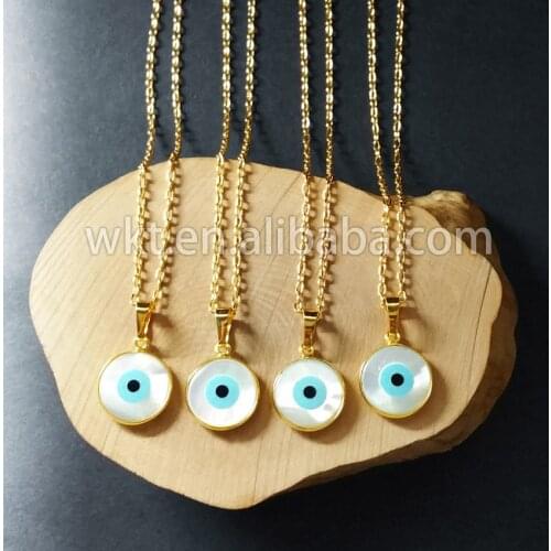 WT-N535 Beautiful fashion gold evil eye shell charm necklace new tiny evil eye charm necklace