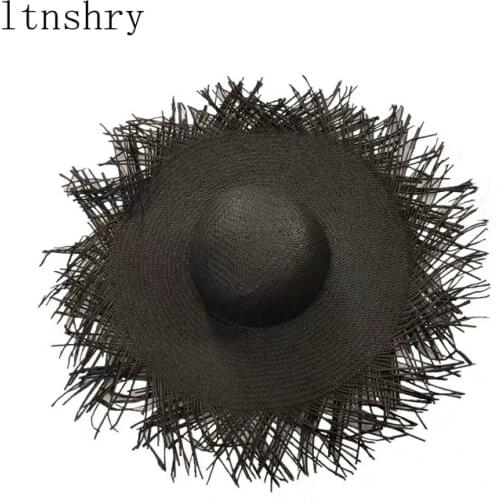 NEW black White Large Women Straw Sun Hats Wide Brim Gilrs High Quality Natural Raffia Panama Beach Straw Sun Caps For Holiday
