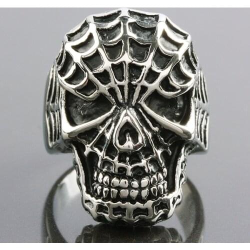 Punk Skeleton Skulls Ring Spider Web Gothic Style Stainless Steel Rings For Women Men Jewelry Gift