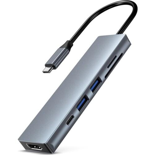 Type-C 6-In-One Splitter HDMI+dual USB3.0+SD/TF card reader+Type C charger