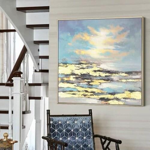 Hand-painted Oil Painting Decorative Painting Modern Minimalist Restaurant Entrance Abstract Gold Foil Mural Painting Light Luxy