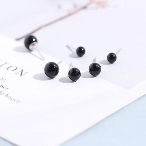 S925 pure black shell pearl earrings simple retro Earrings South Korea Doudou creative small ball earrings