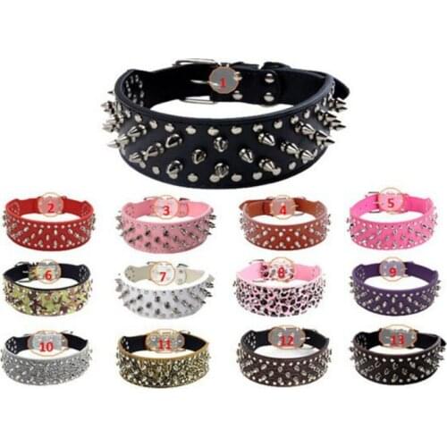 Spiked Studded Small Large Dog Collar Rivet Accessory Hond Neck Strap For Puppy Necklace Leather PU Pitbull Bulldog Pet Supplies