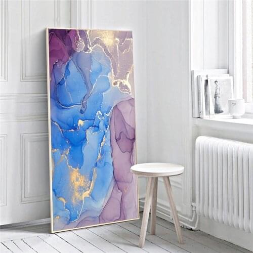 Nordic Abstract Purple Line Wall Art Canvas Painting Golden Blue Smoke Art Poster Print Morden Wall Picture Corridor Aisle Decor