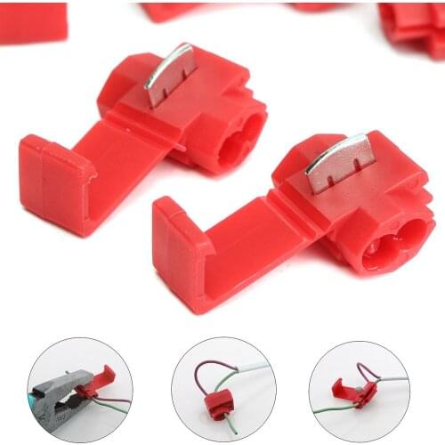 50Pcs Lock Wire Electrical Cable Connector Red Insulated Quick Splice Terminals Crimp For Car Electrical Crimp Cable Snap Red 22