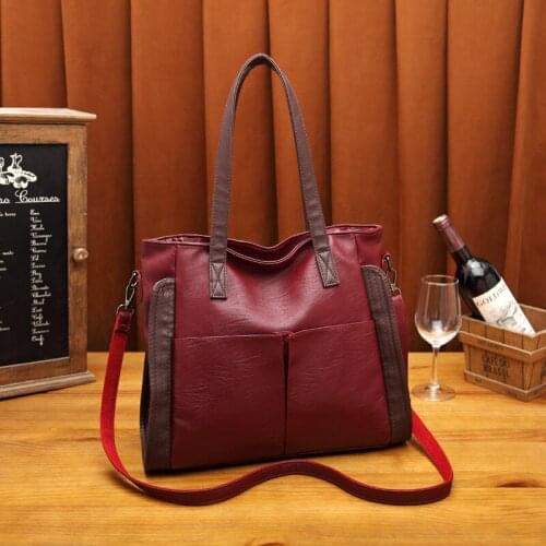 Women Bucket Bag Female Shoulder Bags Large Size Vintage Soft Patchwork Leather Lady Cross Body Handbag for Big Women C1469