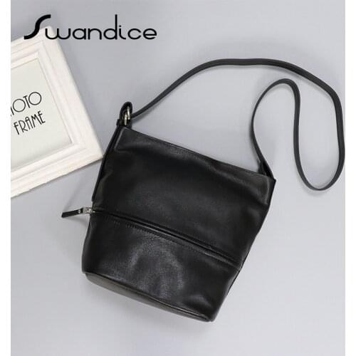 Natural Calfskin Real Genuine Leather Dry Sack Bucket Handbags Crossbody Messenger Shoulder Bags Women Female Purses Simple 2020